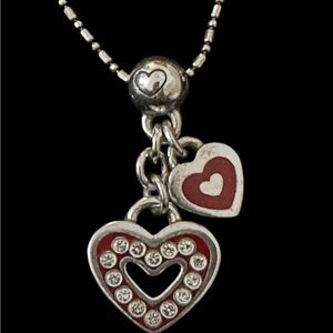 Brighton Silver &  Red Enamel Hearts Pendant Necklace